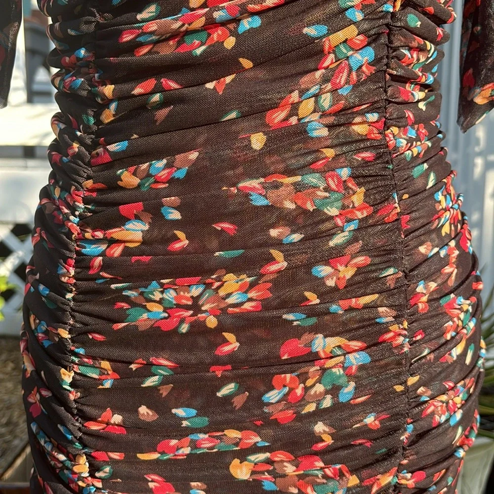 Free People Briella Midi Floral Ruched Dress Twilight Combo size S NWT - Picture 13 of 16